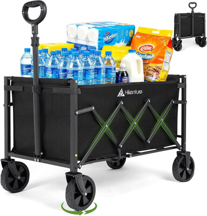 Collapsible Folding Wagon Cart with Wheels, 220 LBS Heavy Duty Utility Wagon, Lightweight Portable Folding Cart for Grocery, Camping, Garden, Beach & Sports