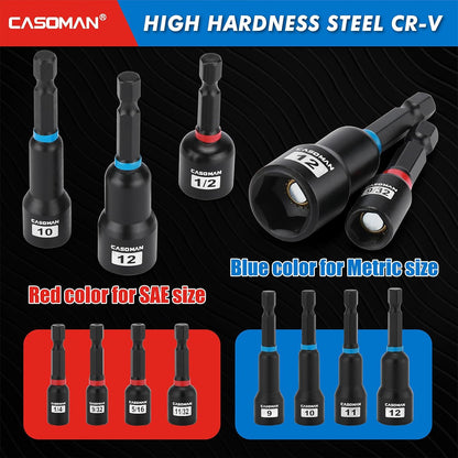 55-Piece Magnetic Nut Driver Set for Impact Drill, Deep & Shallow, Metric & SAE, Includes Screwdriver Bits, Bit Extension Bar, Socket Adapters & Wing Nut Driver