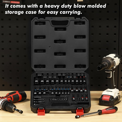 55-Piece Magnetic Nut Driver Set for Impact Drill, Deep & Shallow, Metric & SAE, Includes Screwdriver Bits, Bit Extension Bar, Socket Adapters & Wing Nut Driver