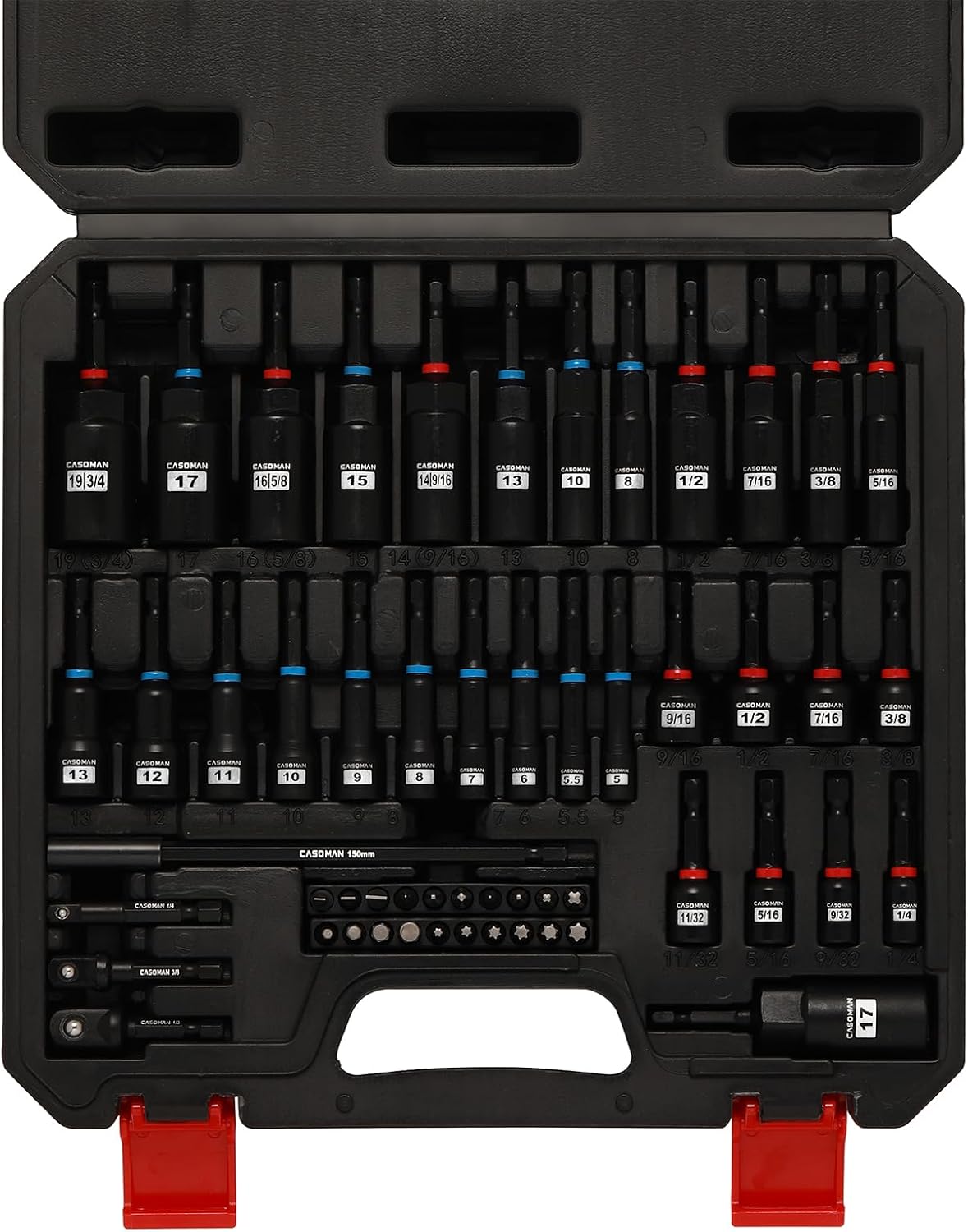 55-Piece Magnetic Nut Driver Set for Impact Drill, Deep & Shallow, Metric & SAE, Includes Screwdriver Bits, Bit Extension Bar, Socket Adapters & Wing Nut Driver