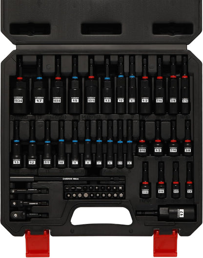 55-Piece Magnetic Nut Driver Set for Impact Drill, Deep & Shallow, Metric & SAE, Includes Screwdriver Bits, Bit Extension Bar, Socket Adapters & Wing Nut Driver