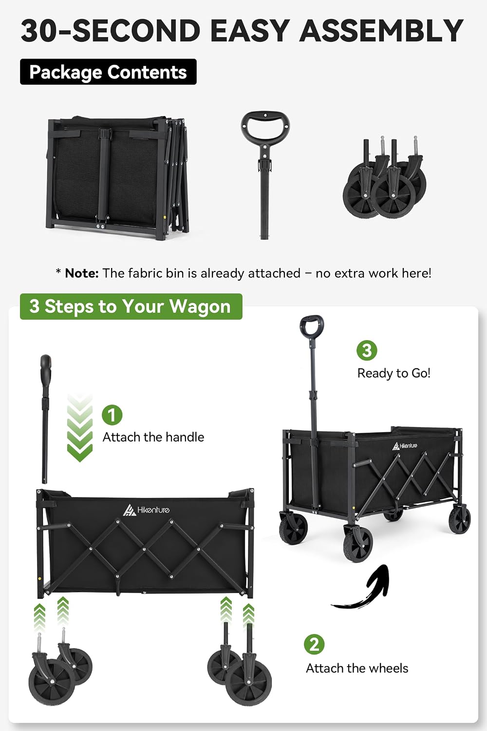 Collapsible Folding Wagon Cart with Wheels, 220 LBS Heavy Duty Utility Wagon, Lightweight Portable Folding Cart for Grocery, Camping, Garden, Beach & Sports